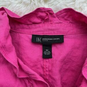 INC International Concepts Blazer Jacket 3XL Pink Linen Ruffle Front Womens